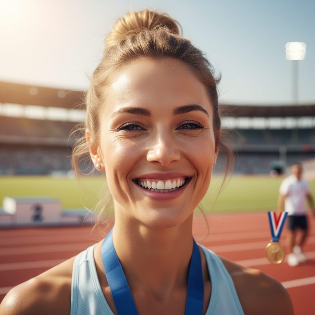 肌の悩みを乗り越え、前向きに進むアスリートのイメージ