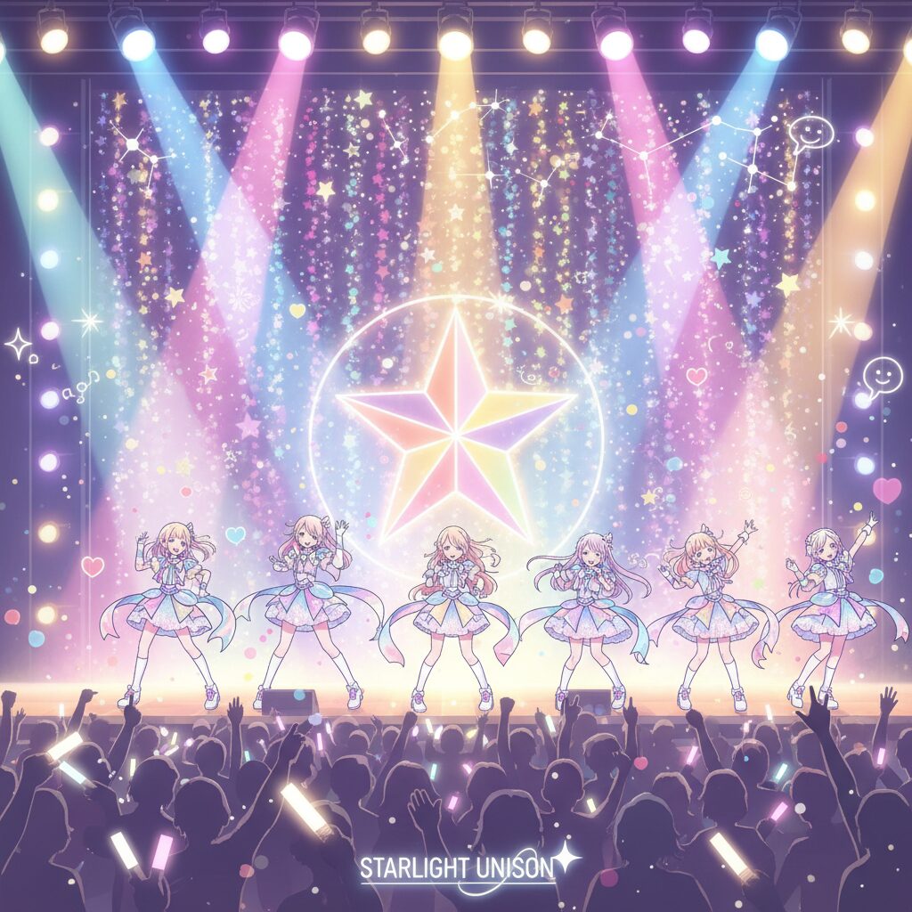 アニメ『アイカツ！』のアイドルユニットSTAR☆ANISがライブステージで輝く様子