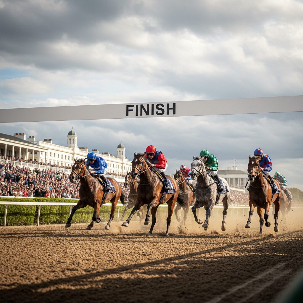 ターフを駆け抜ける競走馬たちの迫力ある姿。朝日杯フューチュリティステークスのゴール前の激しい攻防。