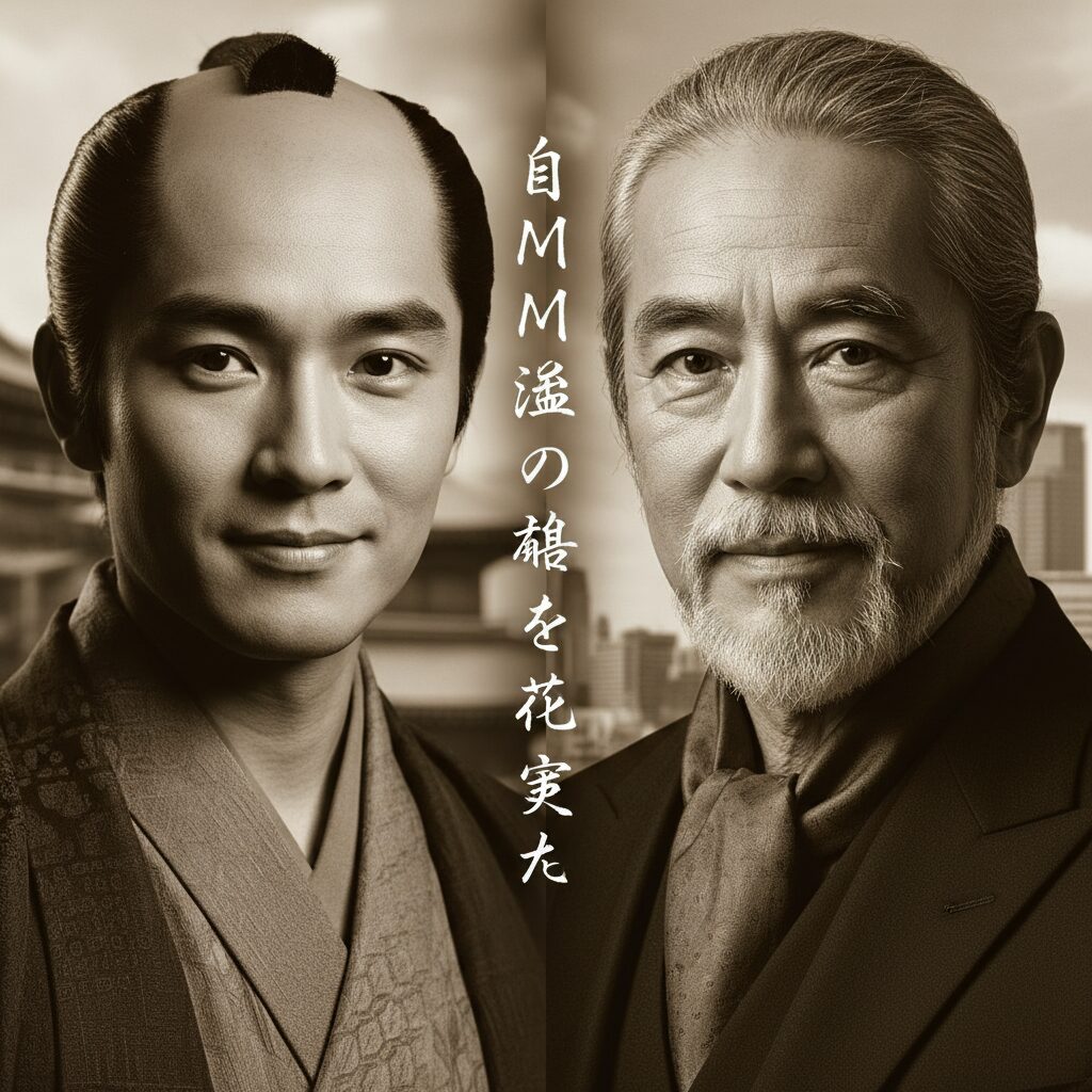 若手時代の爽やかな佐藤浩市と現在の渋い佐藤浩市を対比させたシネマティックな画像