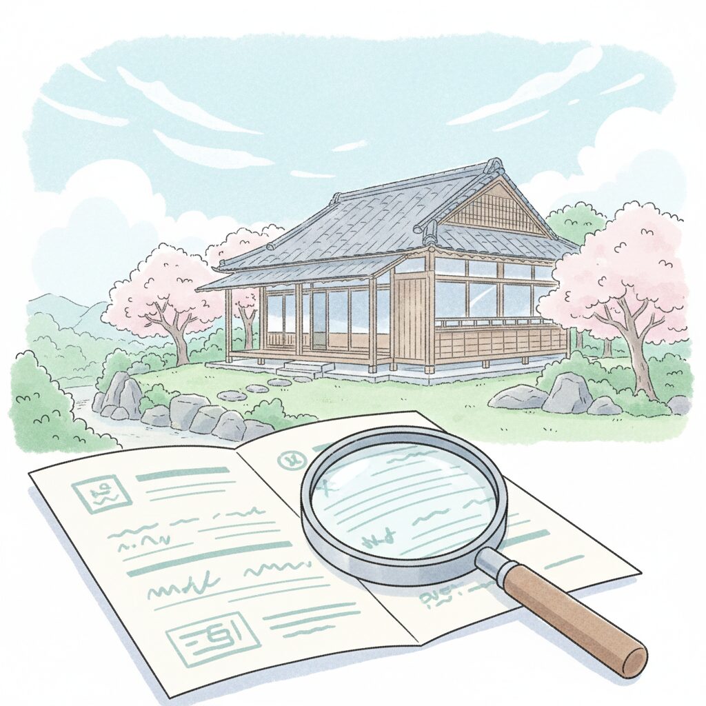 持ち家に住みながら生活保護の書類を確認するイラスト