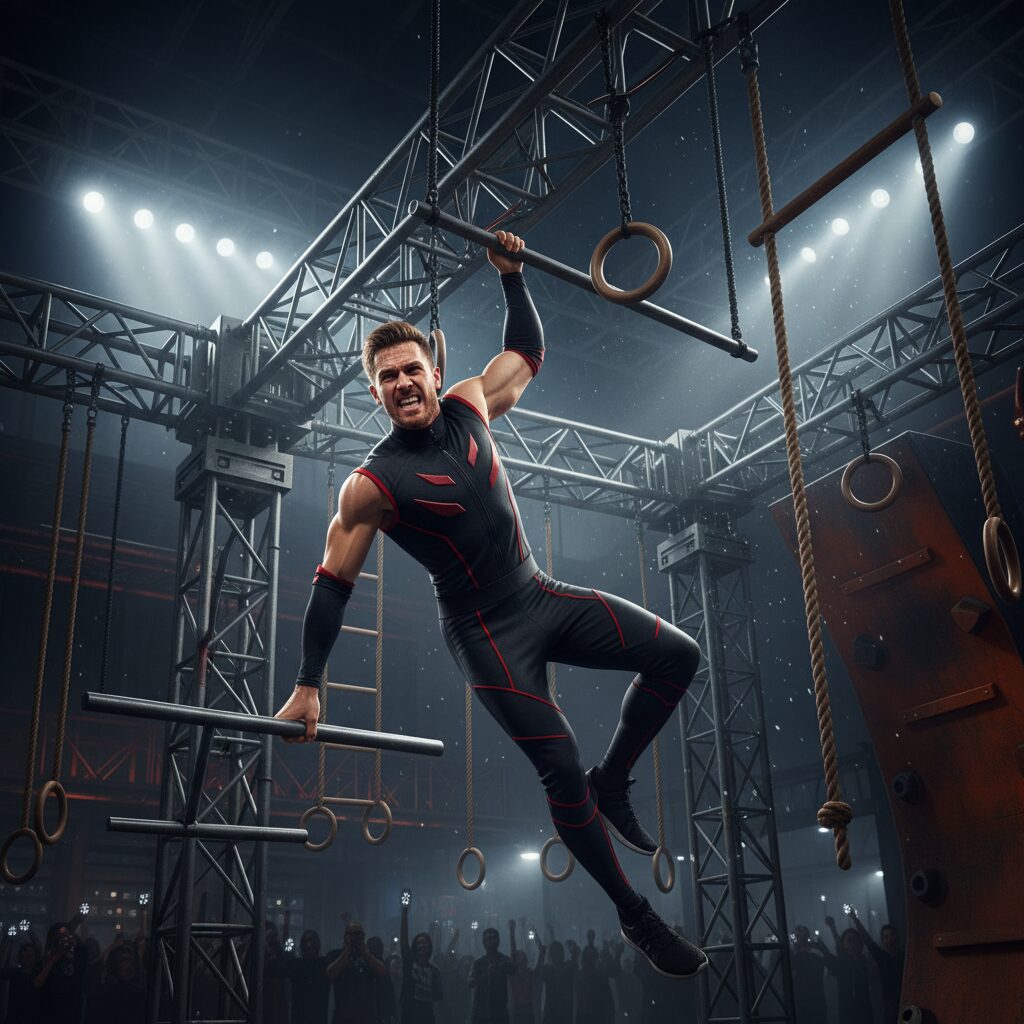 菅田琳寧のSASUKE挑戦をイメージした、難関障害物に挑むアスリートの躍動感ある写真