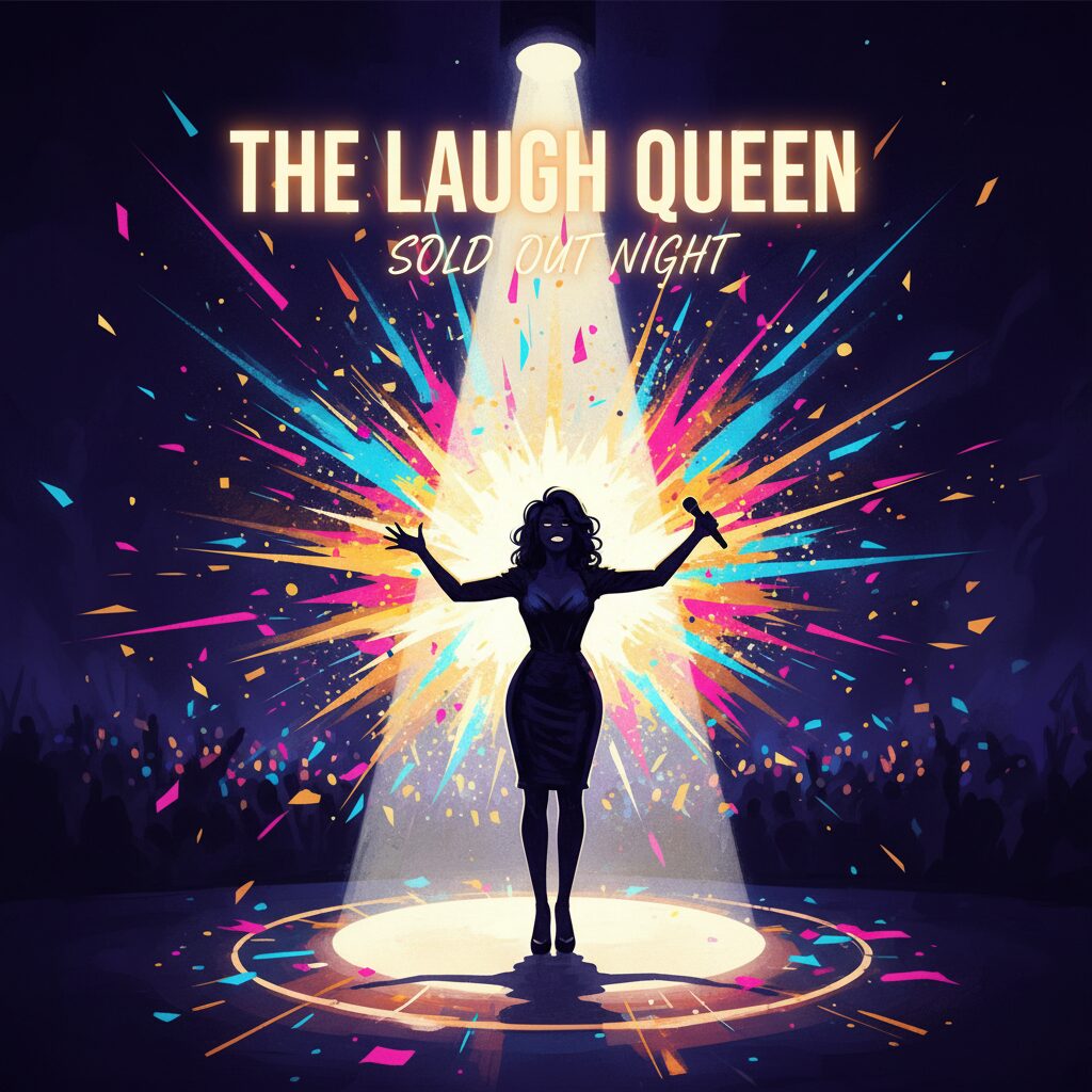 ステージでパワフルに輝く女性芸人のイメージ画像