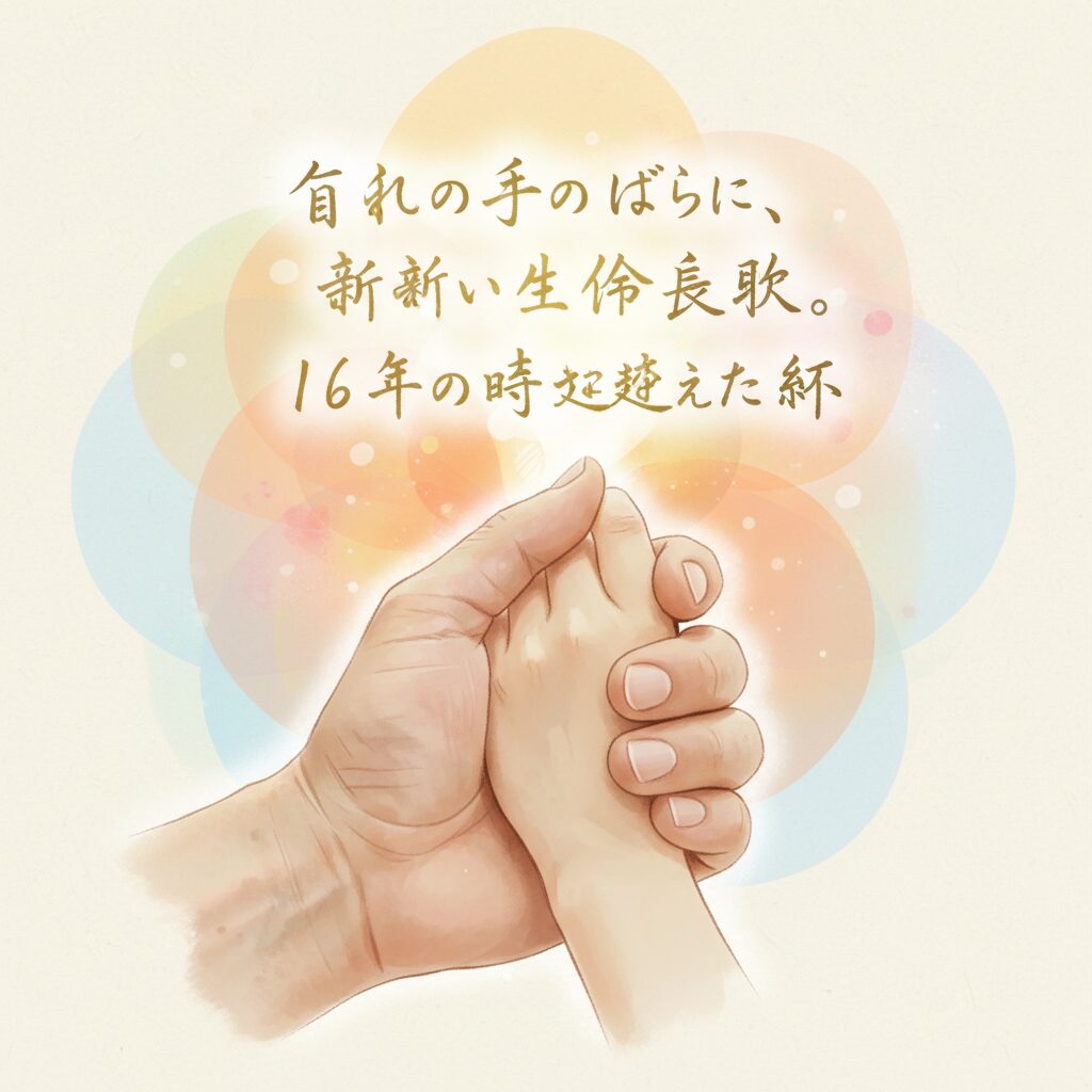 43歳で第2子を出産した真木よう子さんと16歳年下のパートナー葛飾心さんの絆を象徴する、年齢差のある手が優しく握り合うイメージ