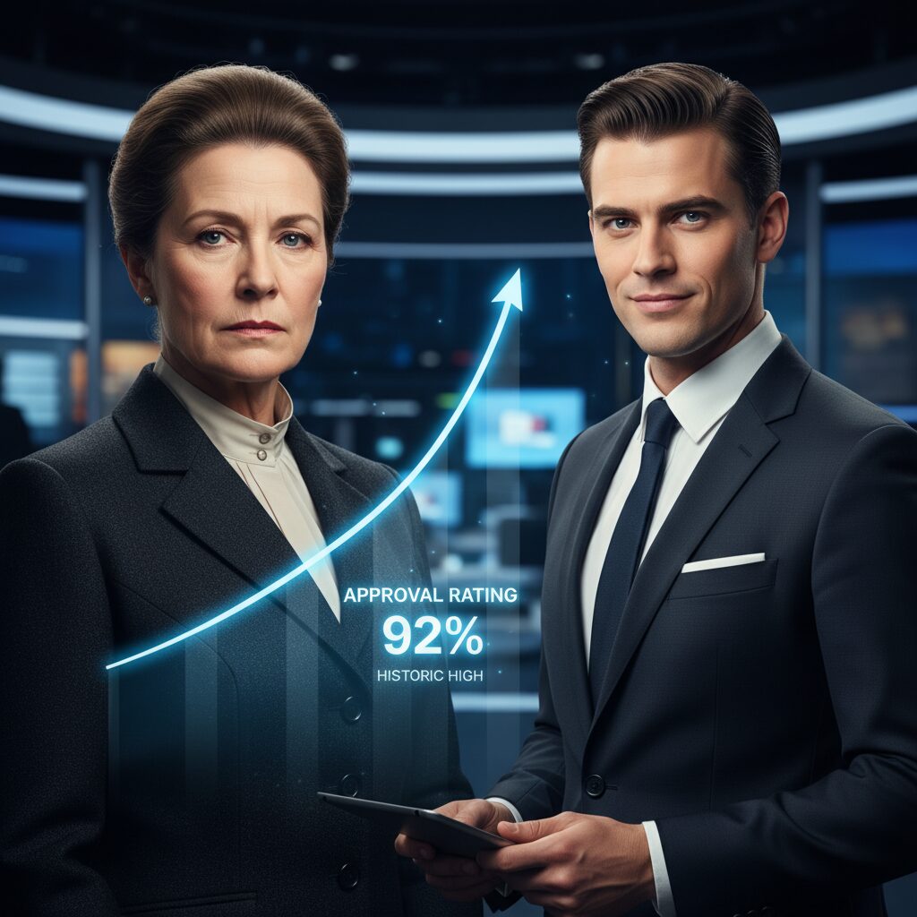 田中真紀子氏と橋下徹氏が対立しているイメージと、高い支持率を示すグラフ。