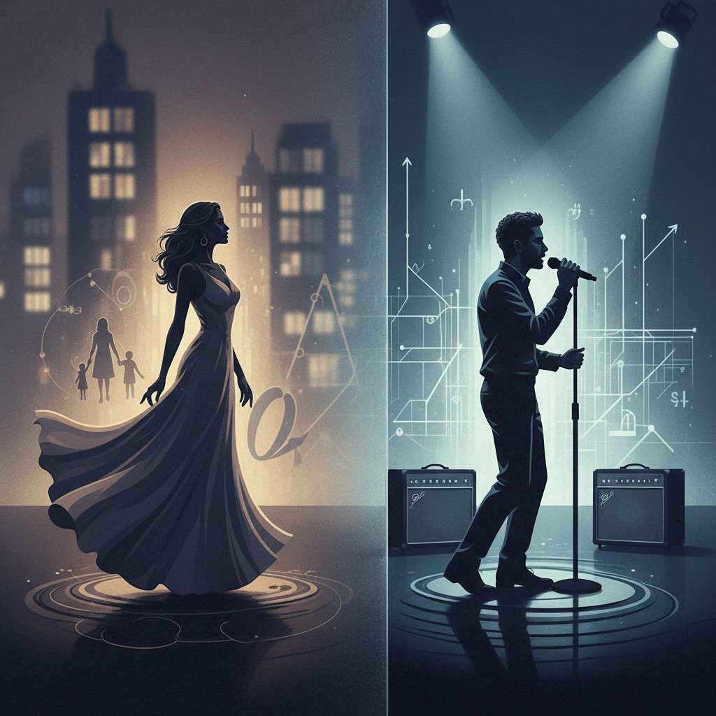 宮崎麗香とジェジュン、別々の道を歩む二人のシルエット。