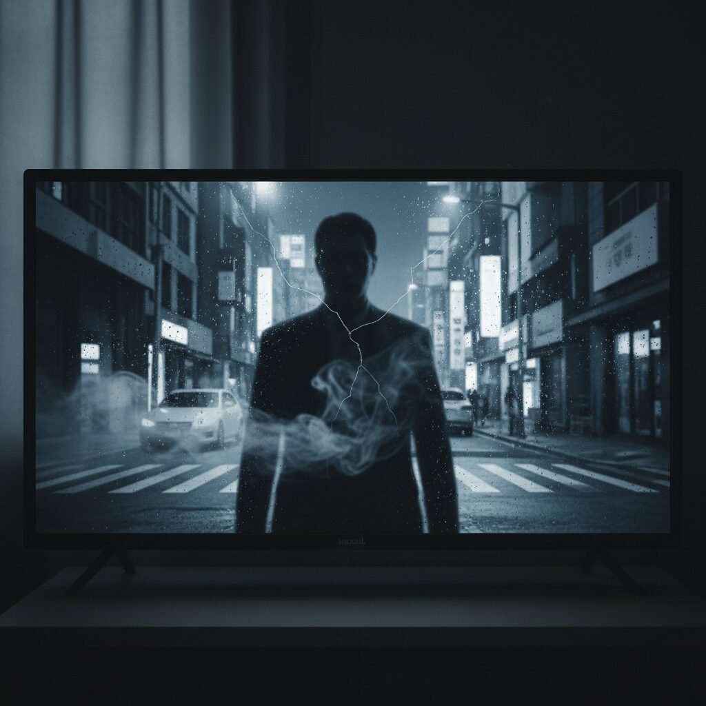 韓国の路上での喫煙問題とテレビでの謝罪の様子を示す抽象的なイメージ