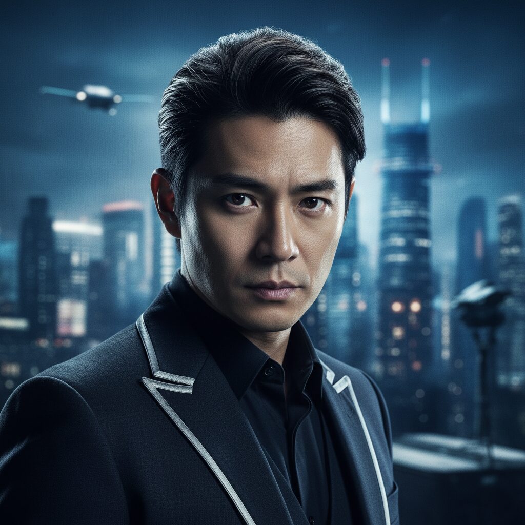 クールで知的な雰囲気を持つ俳優、葛飾心のポートレート