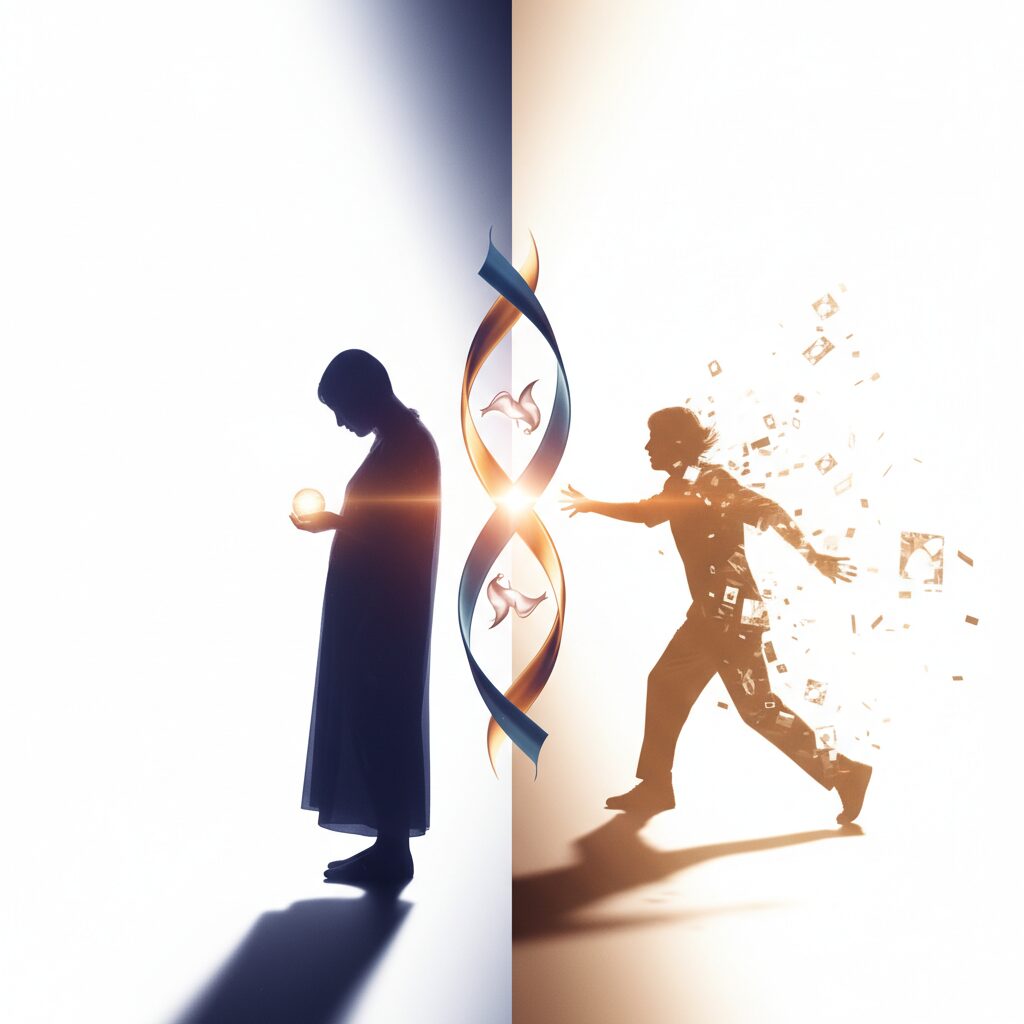 プライベートと公のバランスを表す抽象的なアートワーク