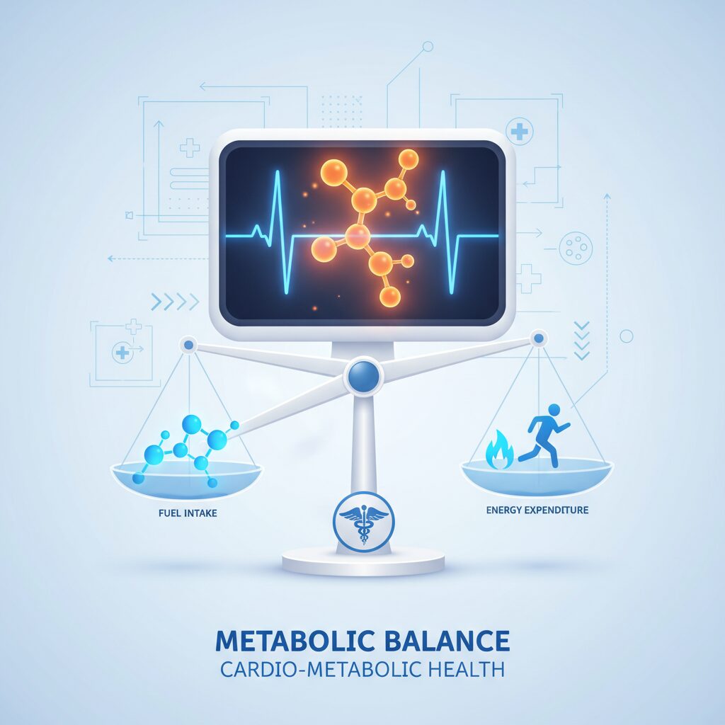 中性脂肪の基準値をイメージした、天秤と心臓の心拍計のイラスト
