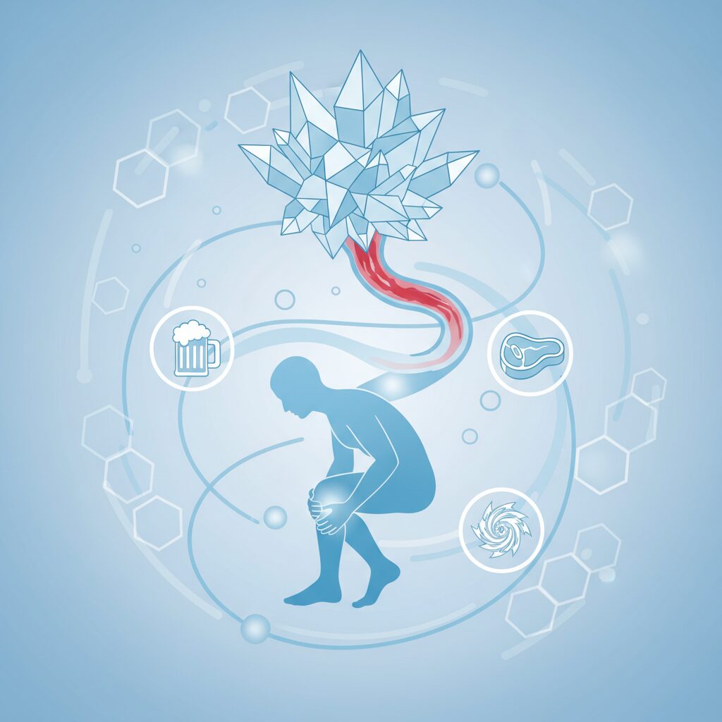 尿酸値が高い原因と健康リスクを象徴するイメージ画像