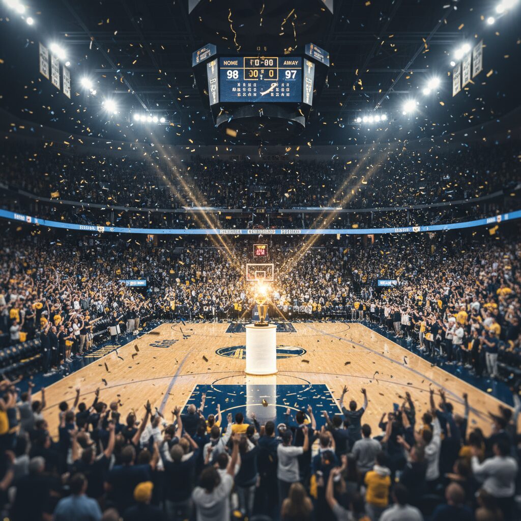 ウィンターカップ2025の決勝会場となった東京体育館の熱狂と優勝トロフィーのイメージ