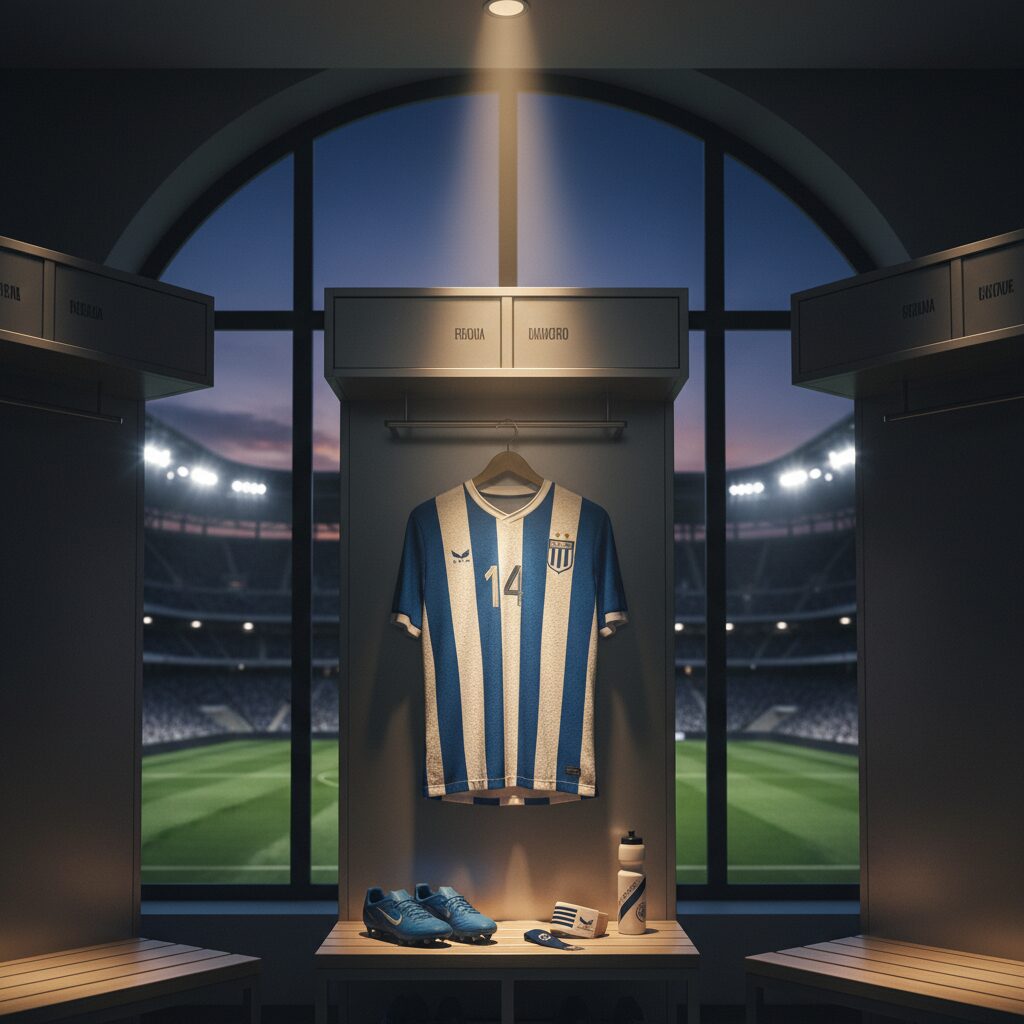 Soccer stadium and professional football jersey representing Takefusa Kubo's career in La Liga.