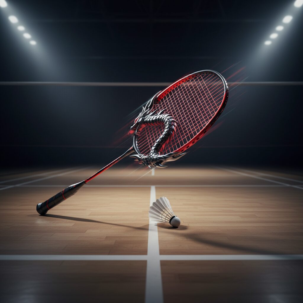 奈良岡功大選手が使用する攻撃型ラケットのイメージ画像。力強さとスピードを象徴するデザイン。