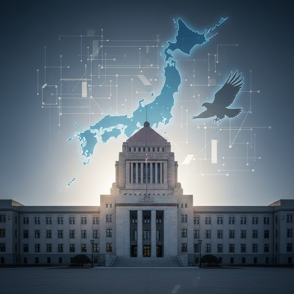 自衛隊の最高指揮官である内閣総理大臣の権限と文民統制を象徴するイメージ画像