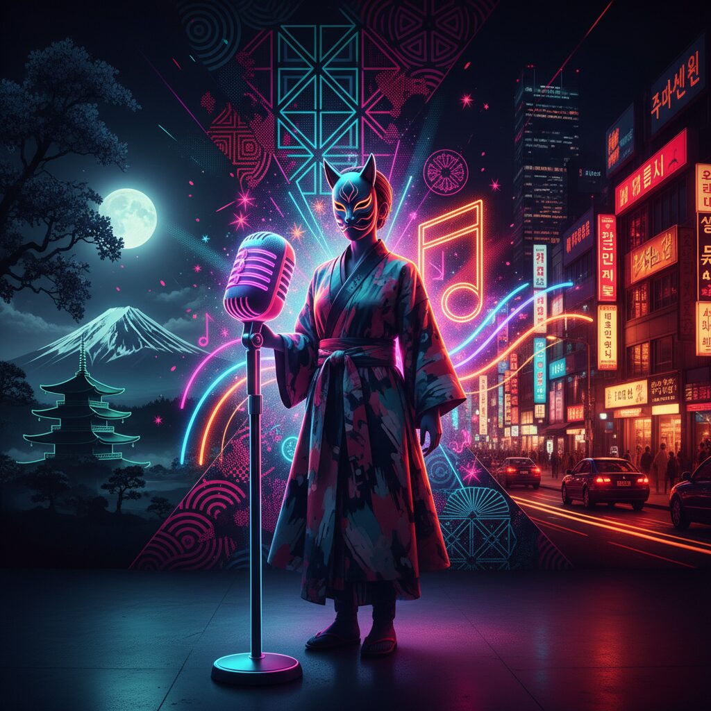 ちゃんみなの本名とルーツを象徴する、日本と韓国の伝統美と現代のポップアートが融合したコンセプト画像。