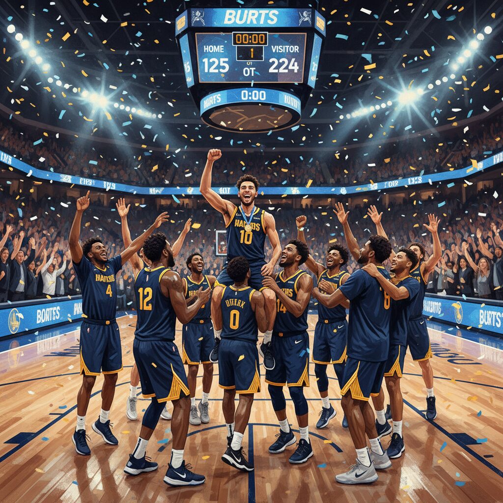 主力不在ながらも勝利を祝い喜ぶナゲッツの選手たちのイメージ画像