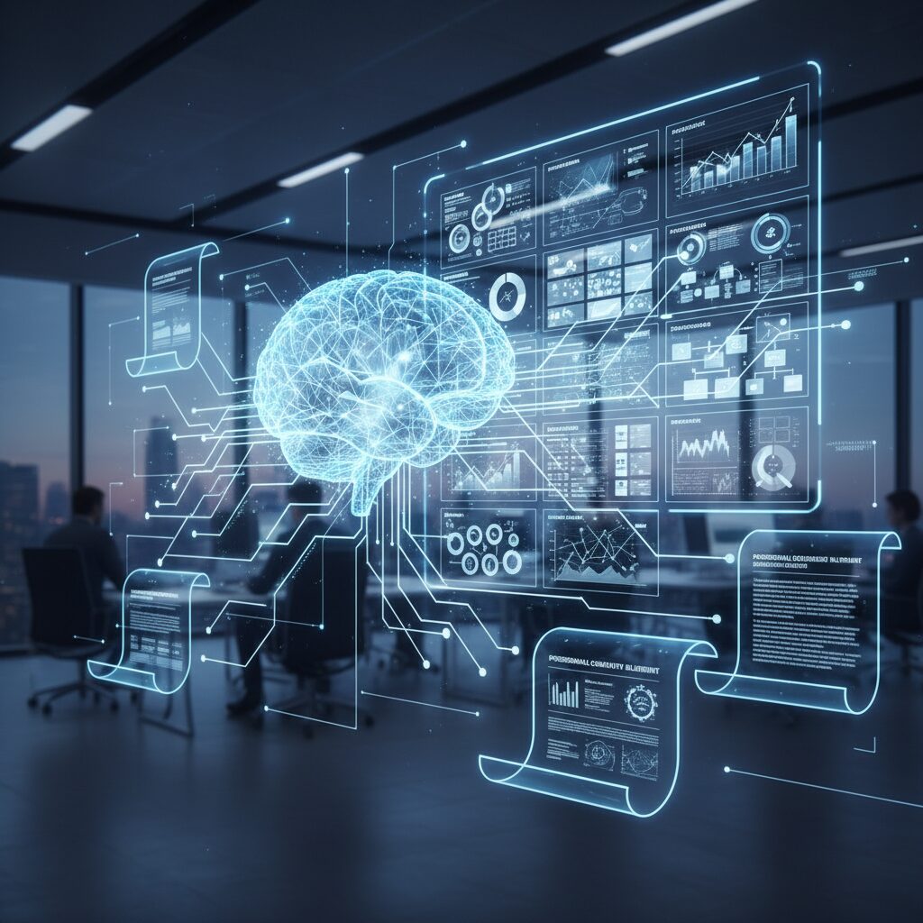 Abstract representation of AI augmented creativity and strategy formulation.