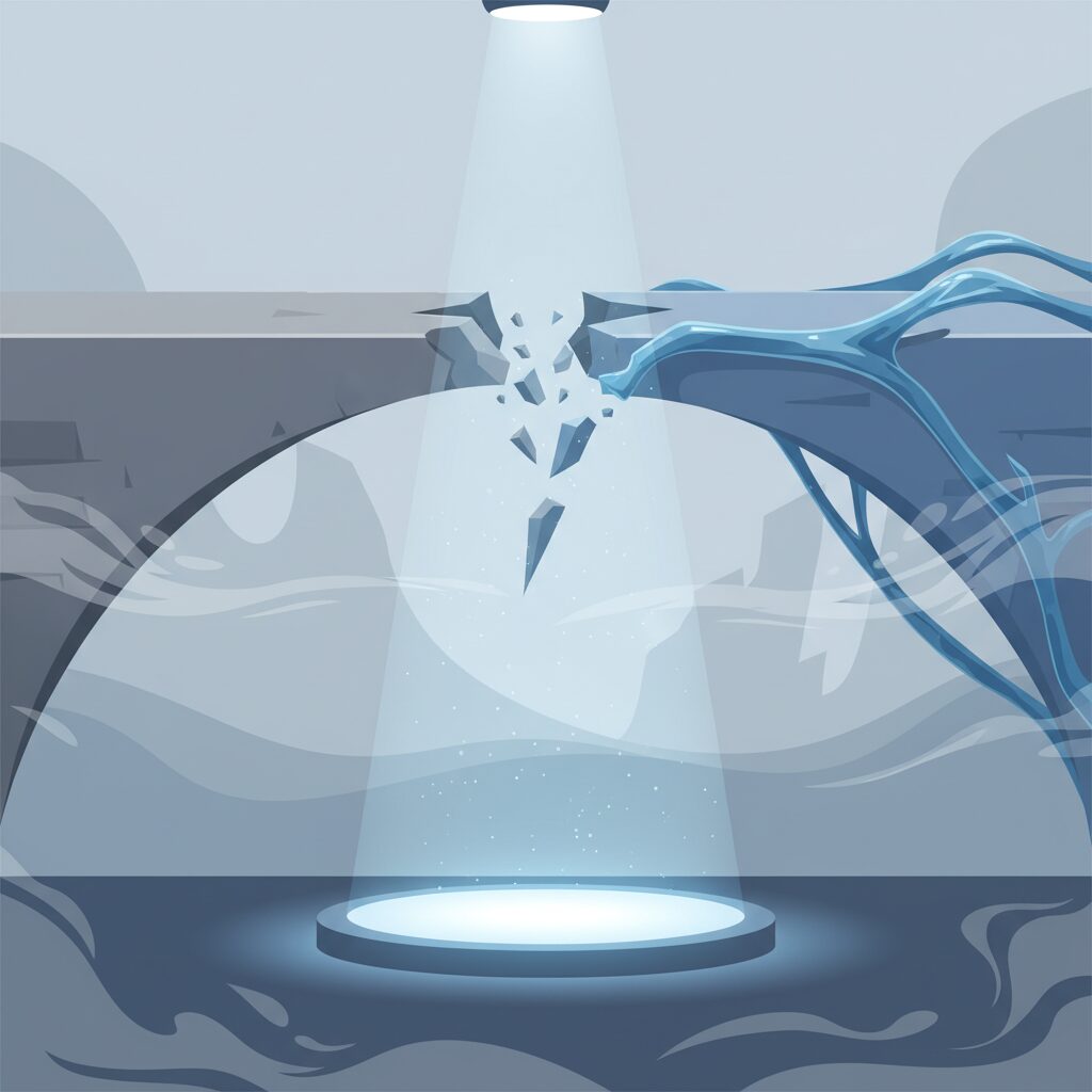 活動自粛を象徴する、誰もいない舞台とスポットライトの静謐なイラスト