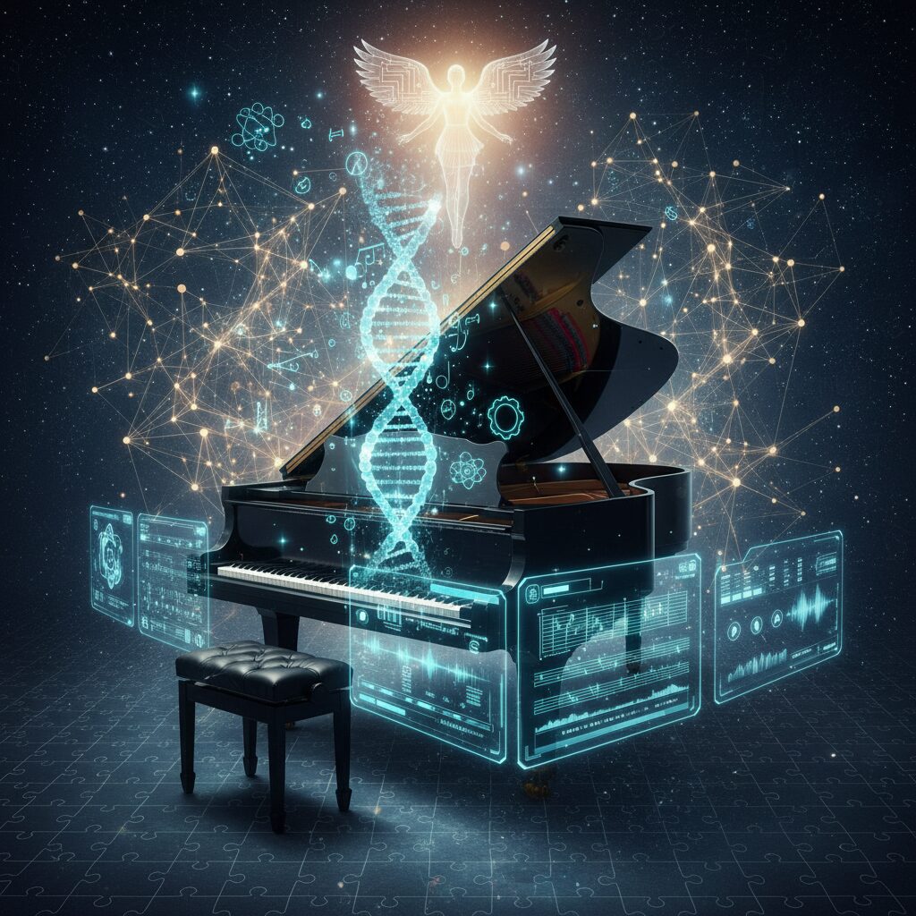 ピアノとデジタル回路が融合した知的なイメージ画像