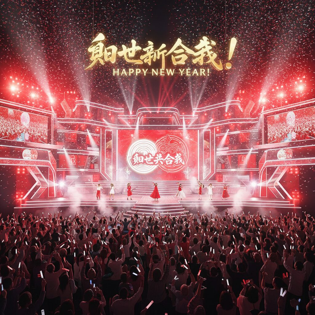 第75回NHK紅白歌合戦の華やかなステージをイメージしたアイキャッチ画像