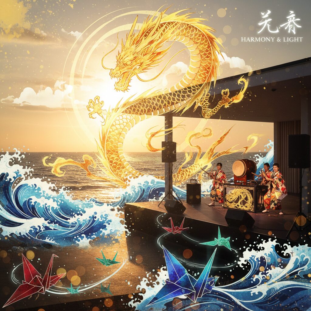 SHINeeミンホの日本ソロ曲配信と活動を象徴する、輝く太陽と洗練されたステージのイメージ