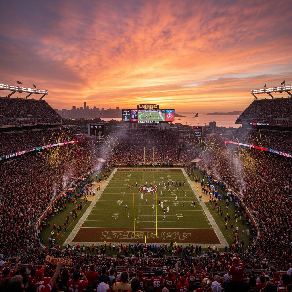 San Francisco 49ers 2025 Season Schedule Promotion with Stadium Background