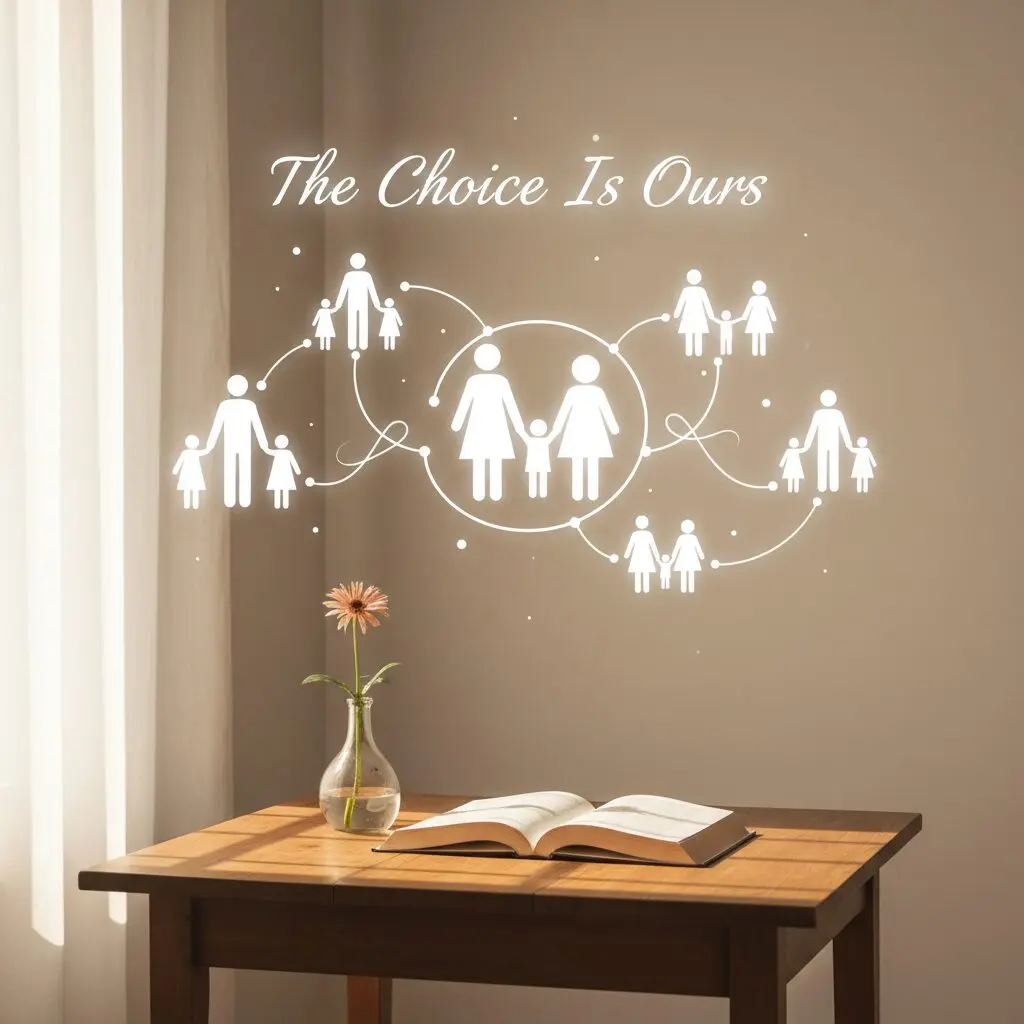 多様な家族の形を象徴する、抽象的で温かみのあるアートワーク