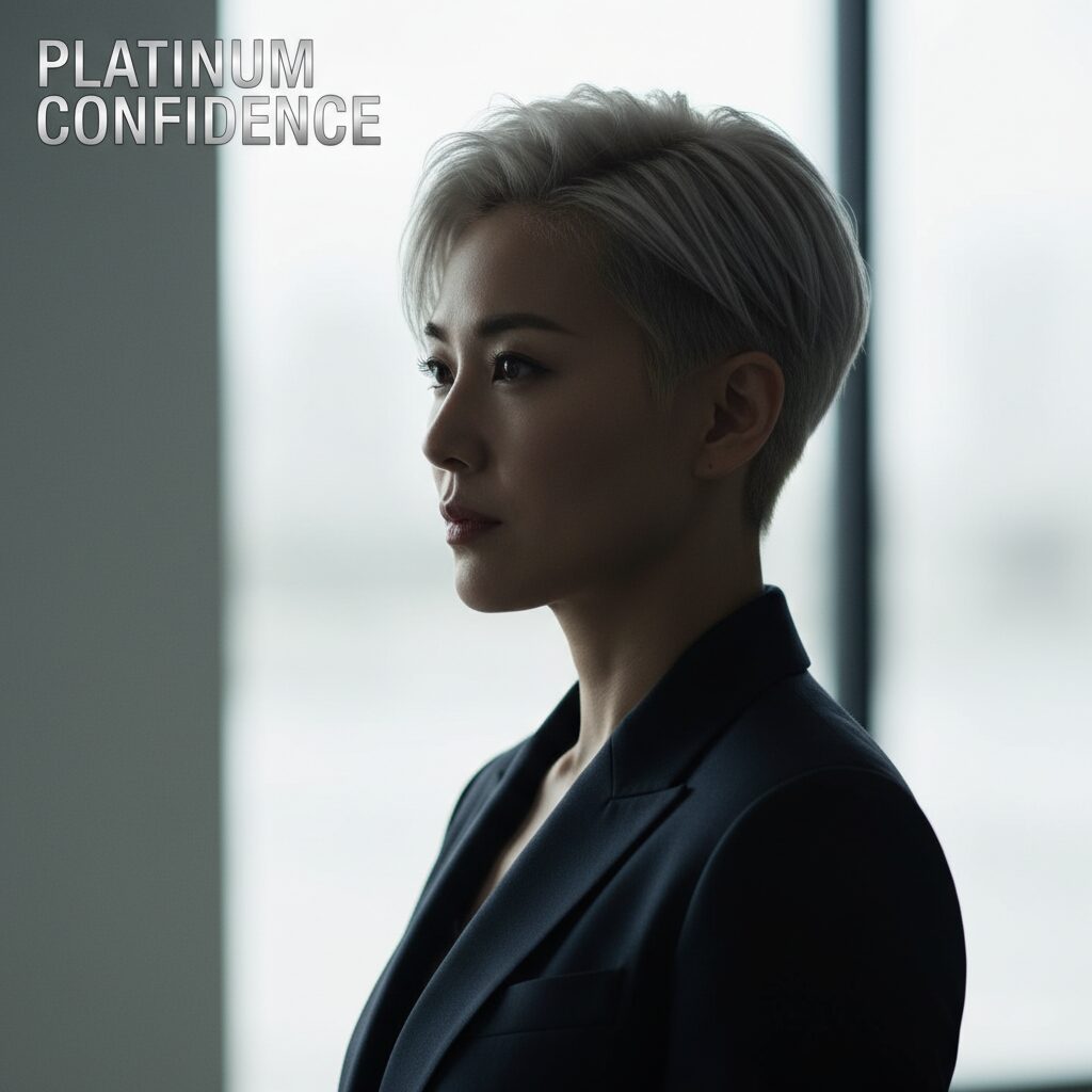 金髪ショートヘアにイメチェンしたスタイリッシュな女性のシルエット