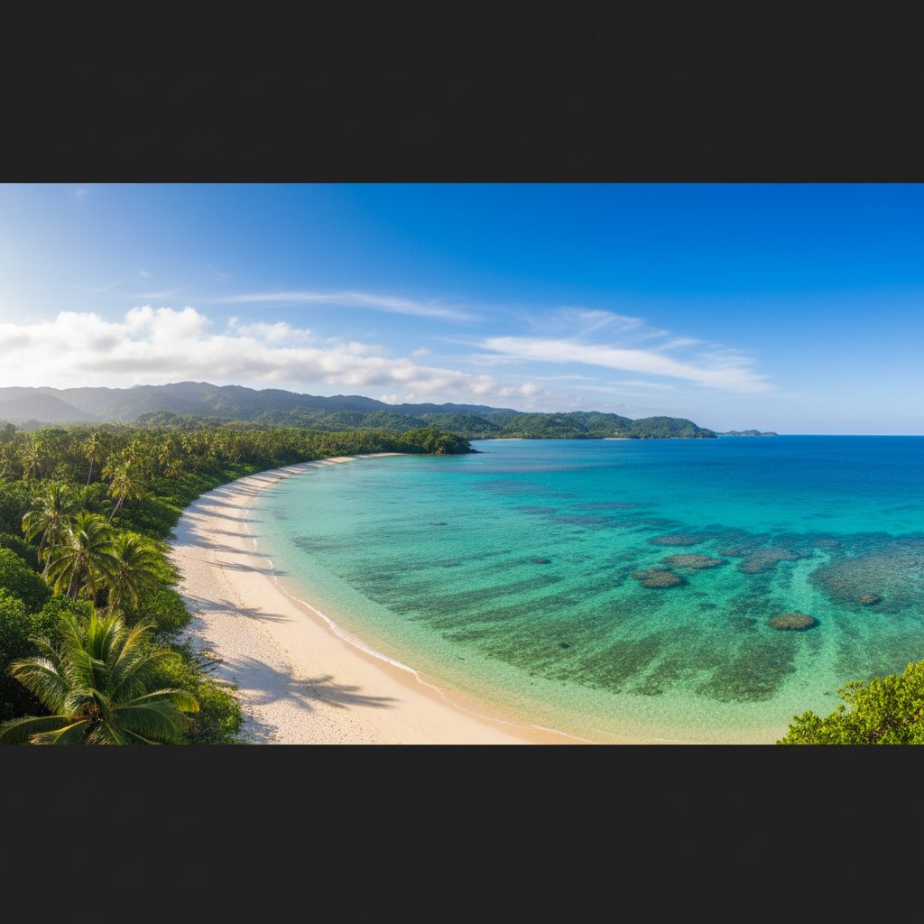 透明度の高い奄美大島の海と白い砂浜、豊かな緑が広がる美しい風景