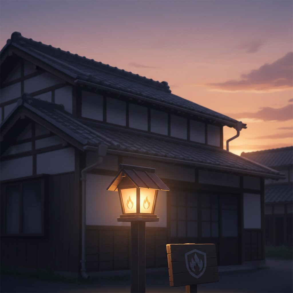 広島県三次市の静かな街並みと防火意識を象徴する夕暮れの風景イメージ