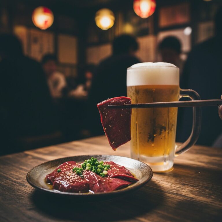 暗い店内で提供される、 sesame oilと塩が添えられた生レバーの皿。法律で禁止されていることを示唆する緊張感のある雰囲気。