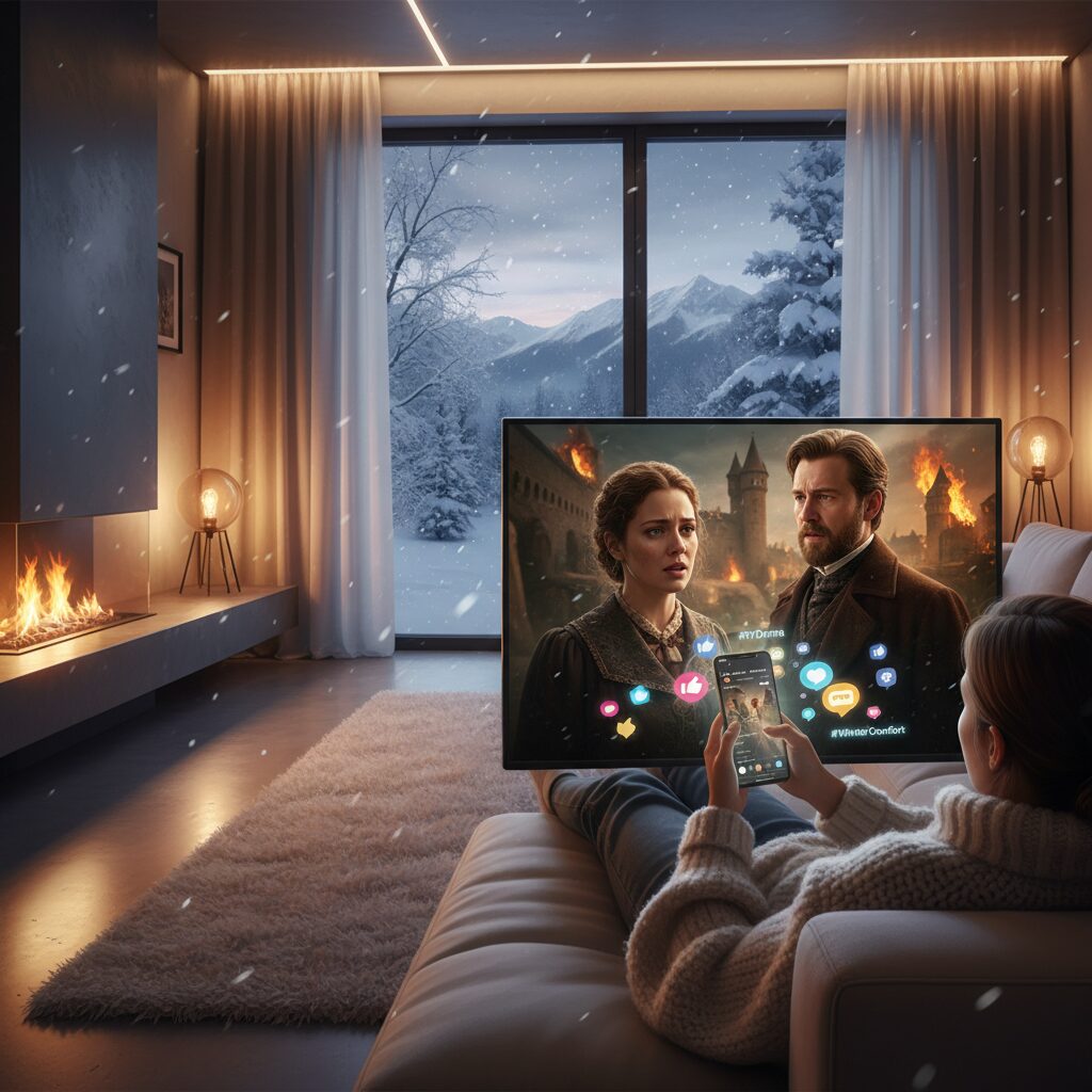 2026年冬のテレビドラマを楽しむ人々とSNSのイメージ画像
