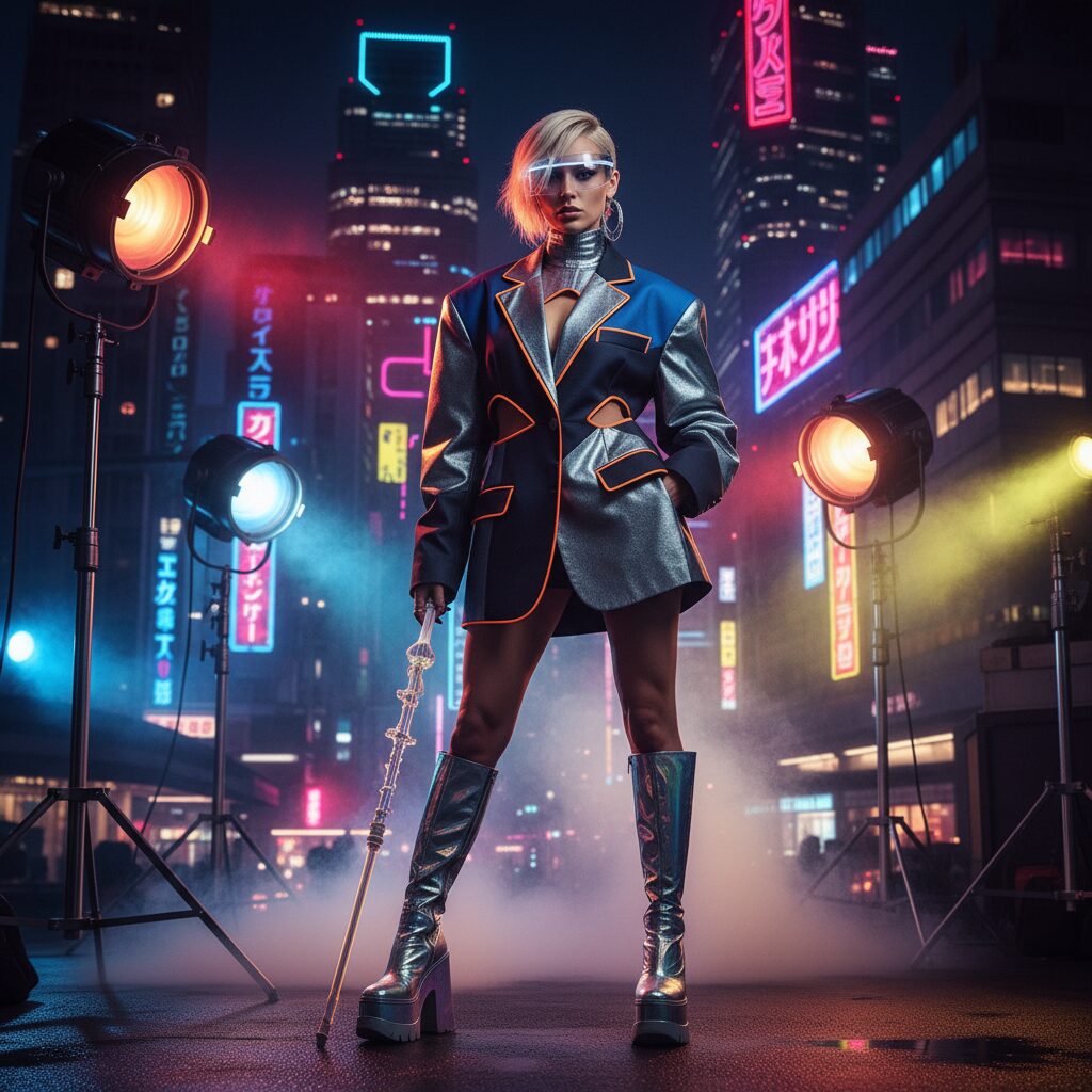 ハリウッドと日本の境界線で輝く女優をイメージしたアーティスティックな背景画像