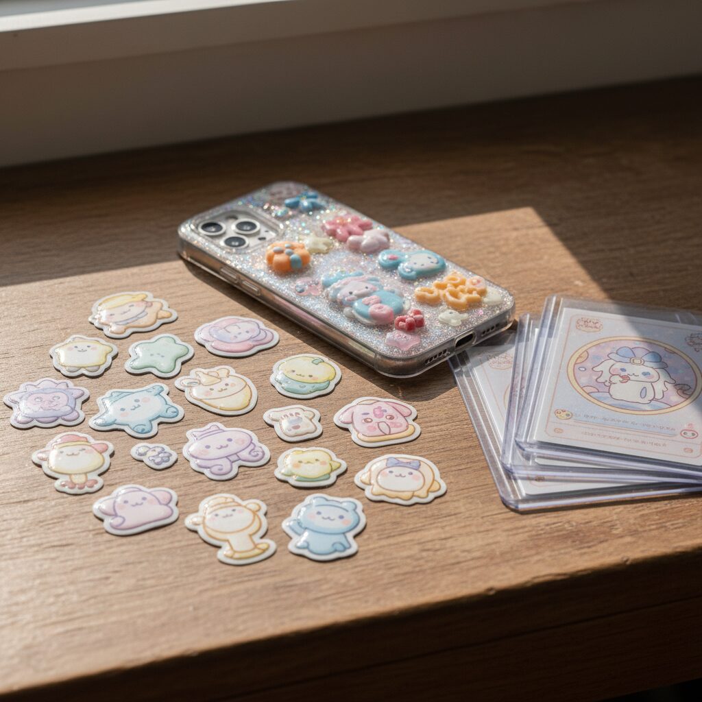 カラフルでぷっくりとした質感のボンボンドロップシールがデコレーションに使われている様子