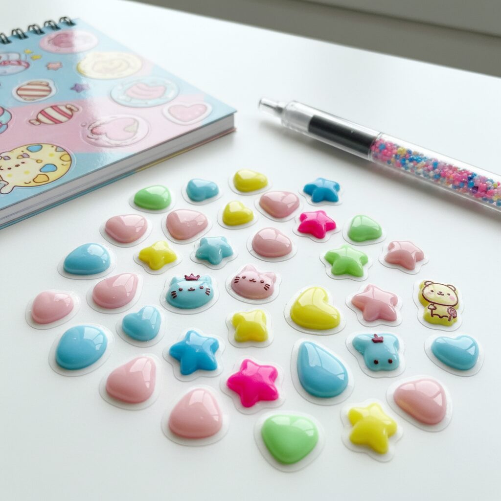 カラフルでぷっくりした立体的なボンボンドロップシールのイメージ画像