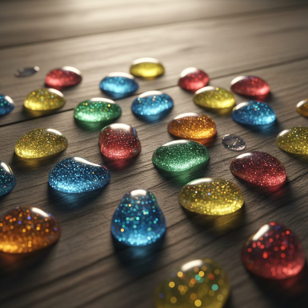 色鮮やかで立体的なボンボンドロップシールのイメージ画像。安全性と注意喚起を象徴する落ち着いた雰囲気。