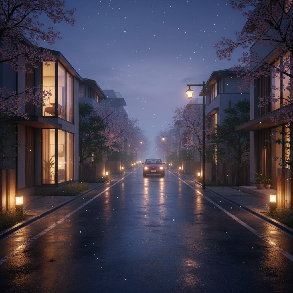 西東京市の閑静な住宅街の夕暮れ時の風景