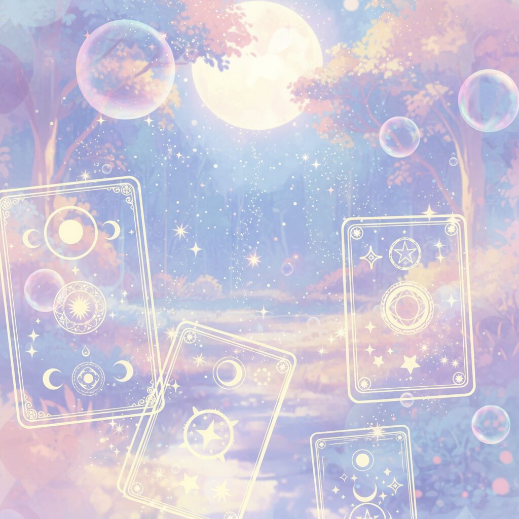 篠原侑さんの担当キャラクターや神秘的なタロットカードをイメージした幻想的なイラスト。