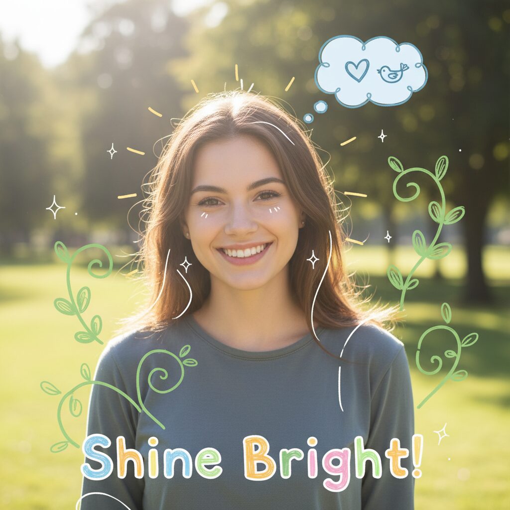 明るい公園で微笑む女性のイメージ