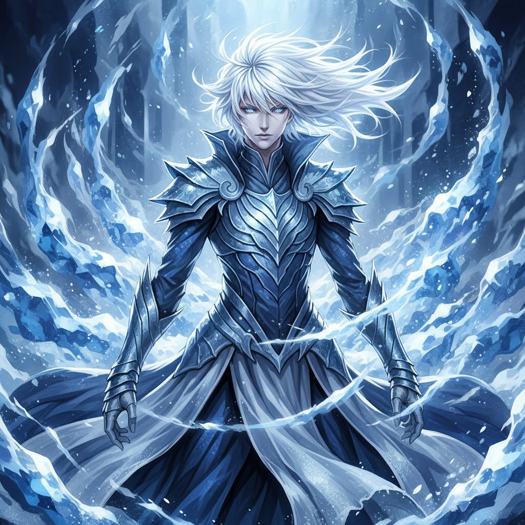 氷の術式を操る呪術廻戦の裏梅をイメージした、幻想的でクールなイラスト