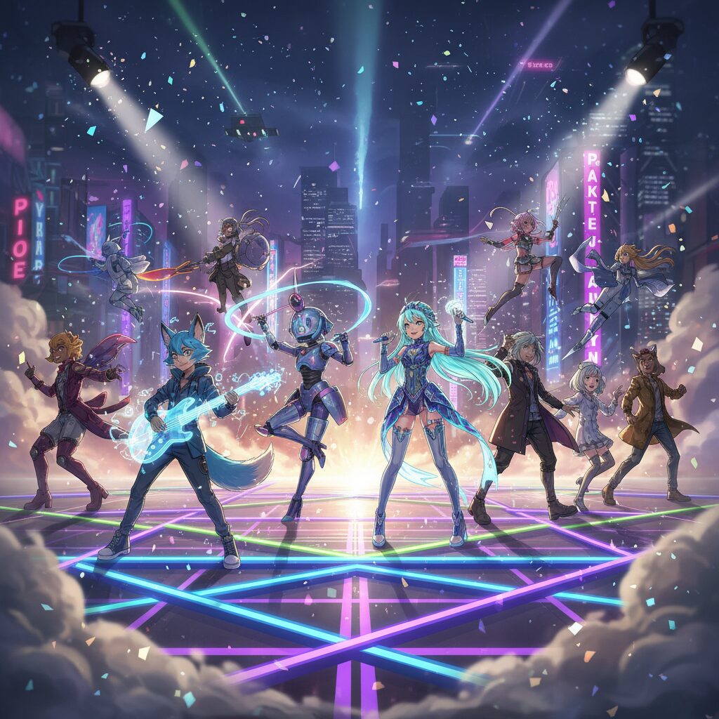 多様な個性が輝くバーチャルライブステージのイメージ図