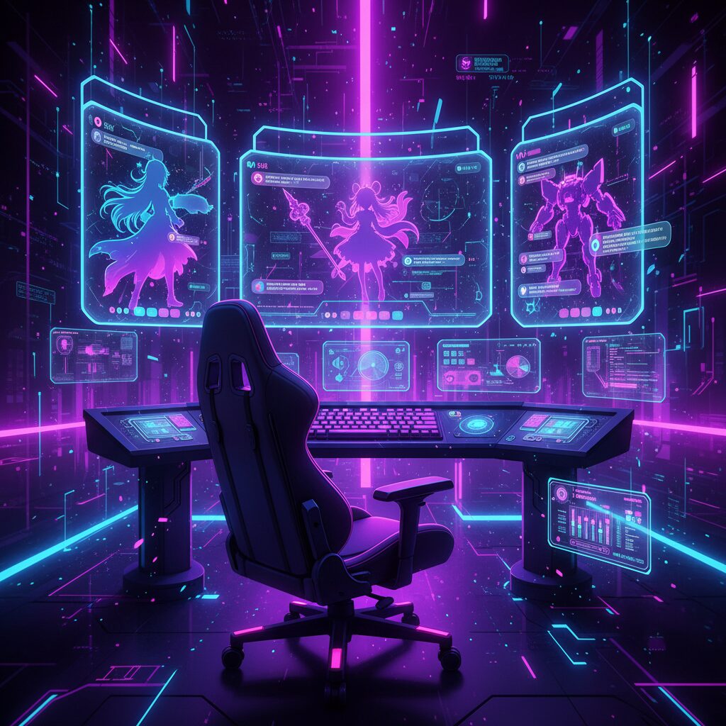 にじさんじVTuberの人気ランキングを象徴する、活気あるデジタルのライブ配信風景をイメージしたイラスト。