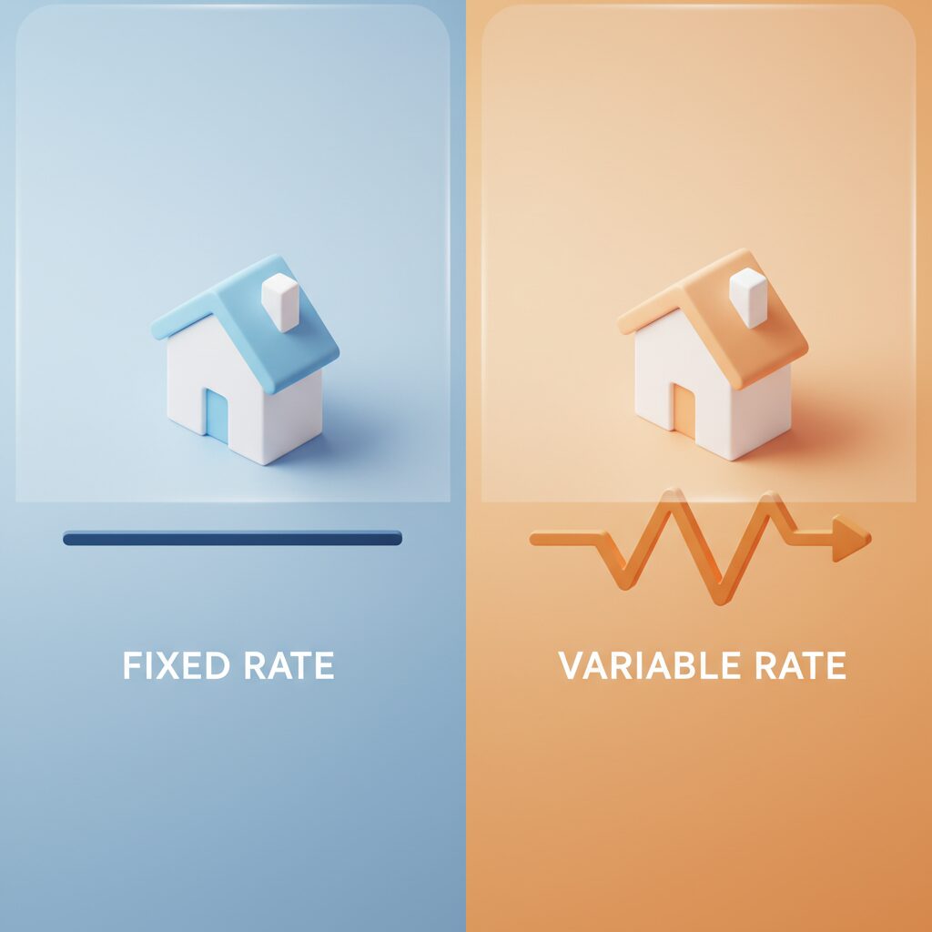 住宅ローンの固定金利と変動金利を比較するイメージ図