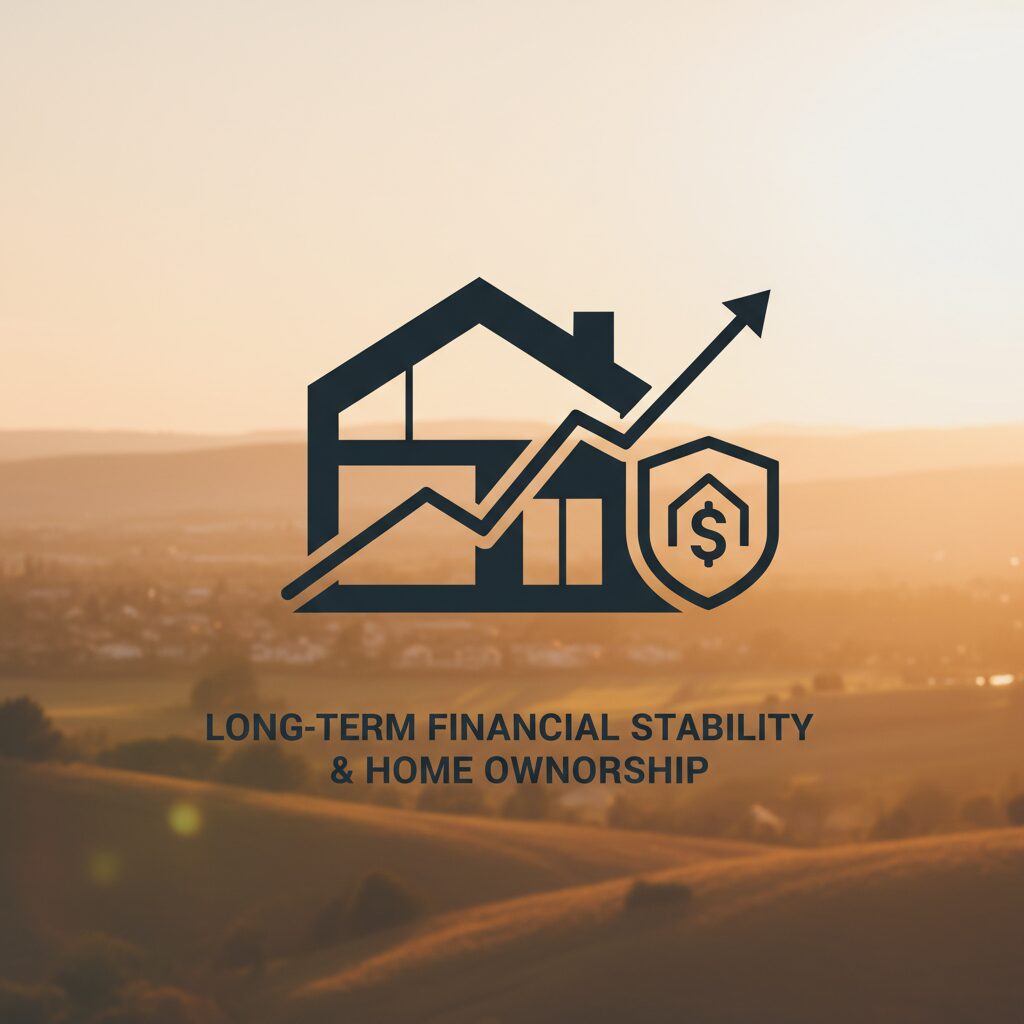 住宅ローン金利の安定性と将来の計画をイメージした家とグラフのビジュアル