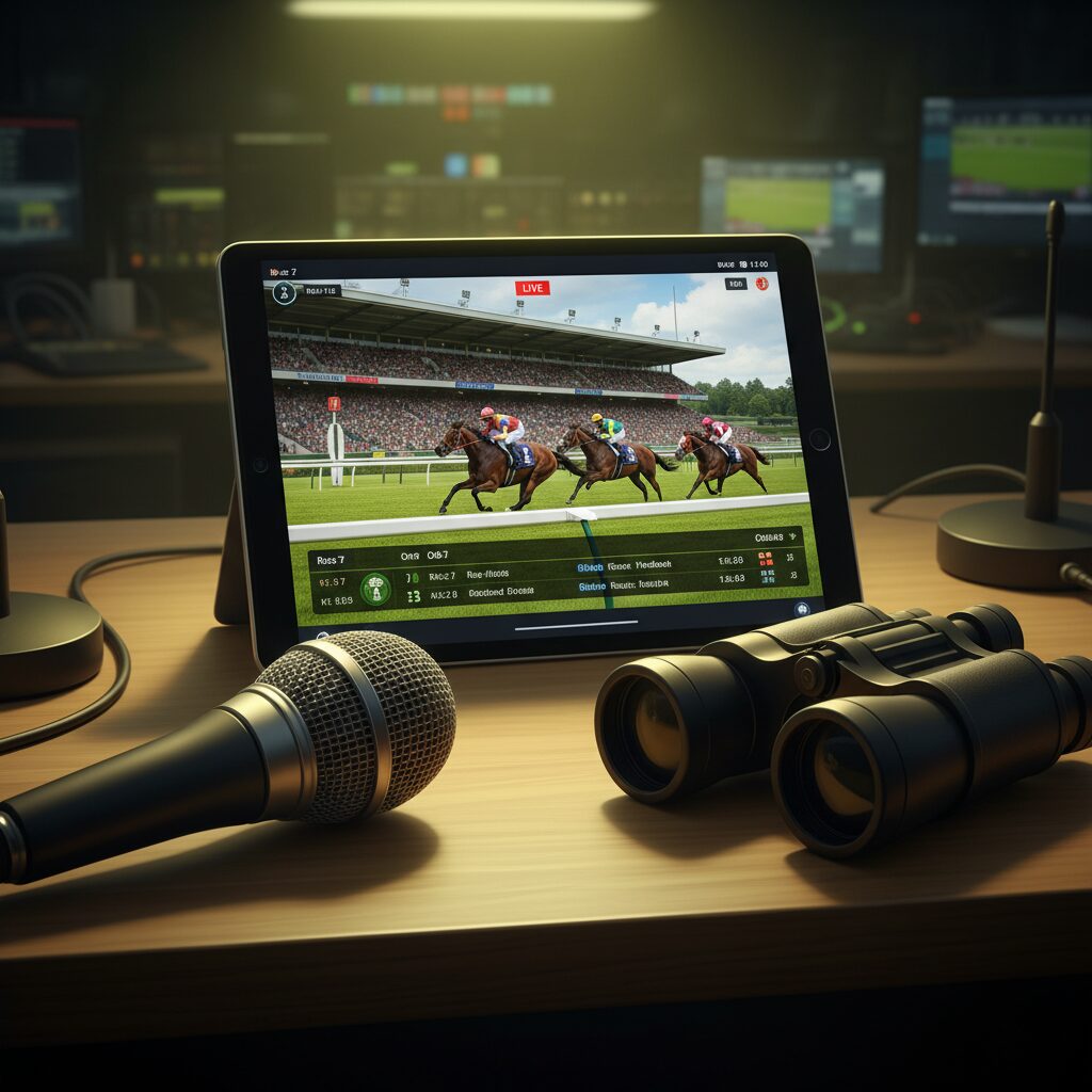 グリーンチャンネルの視聴イメージ（タブレットと競馬場）