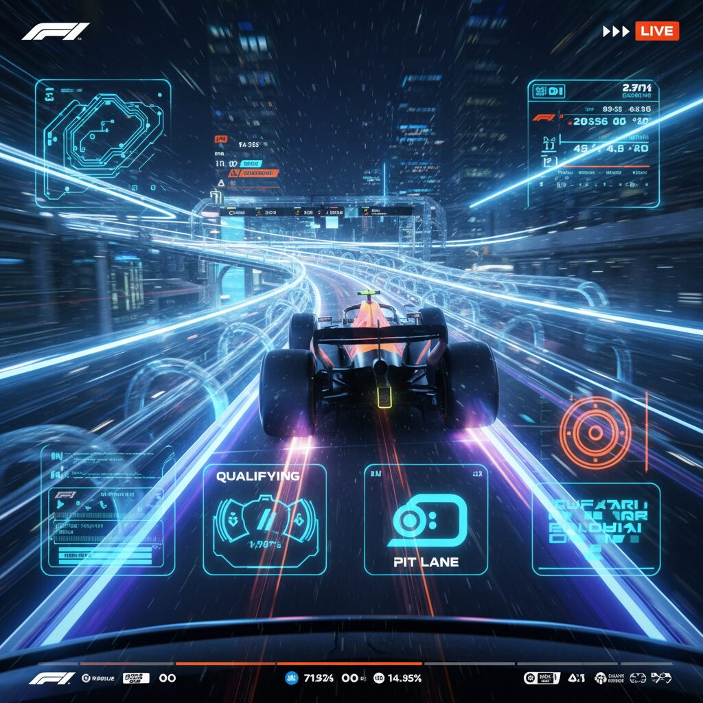 2026年からFODで配信されるF1レースとデジタルデバイスのイメージ図