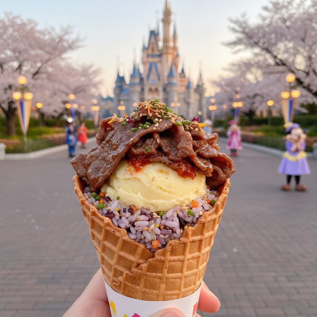 Tokyo Disneyland's popular food menu, Beef Kalbi Corn, served at The Gazebo restaurant.