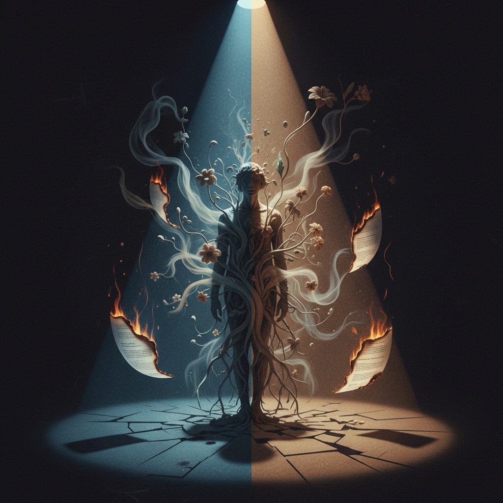 激痩せが話題となっている窪田正孝さんのイメージ。ミステリアスでストイックな俳優の雰囲気を表現した抽象的なビジュアル。