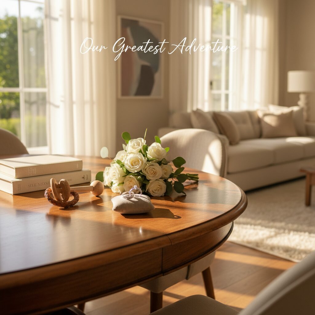 朝比奈彩さんと山下健二郎さんの結婚と家族の絆を象徴する、温かみのある上品なイメージ画像